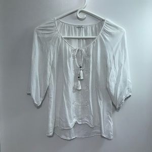 Embroidered Blouse with Tie White Small